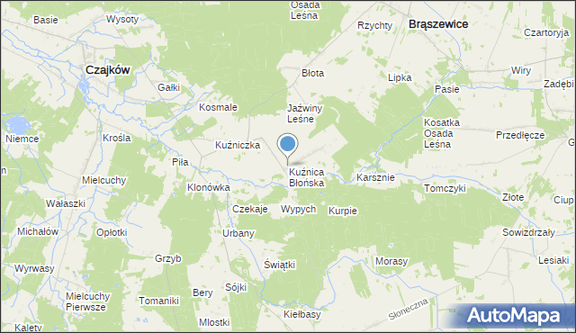 mapa Kuźnica Błońska, Kuźnica Błońska na mapie Targeo
